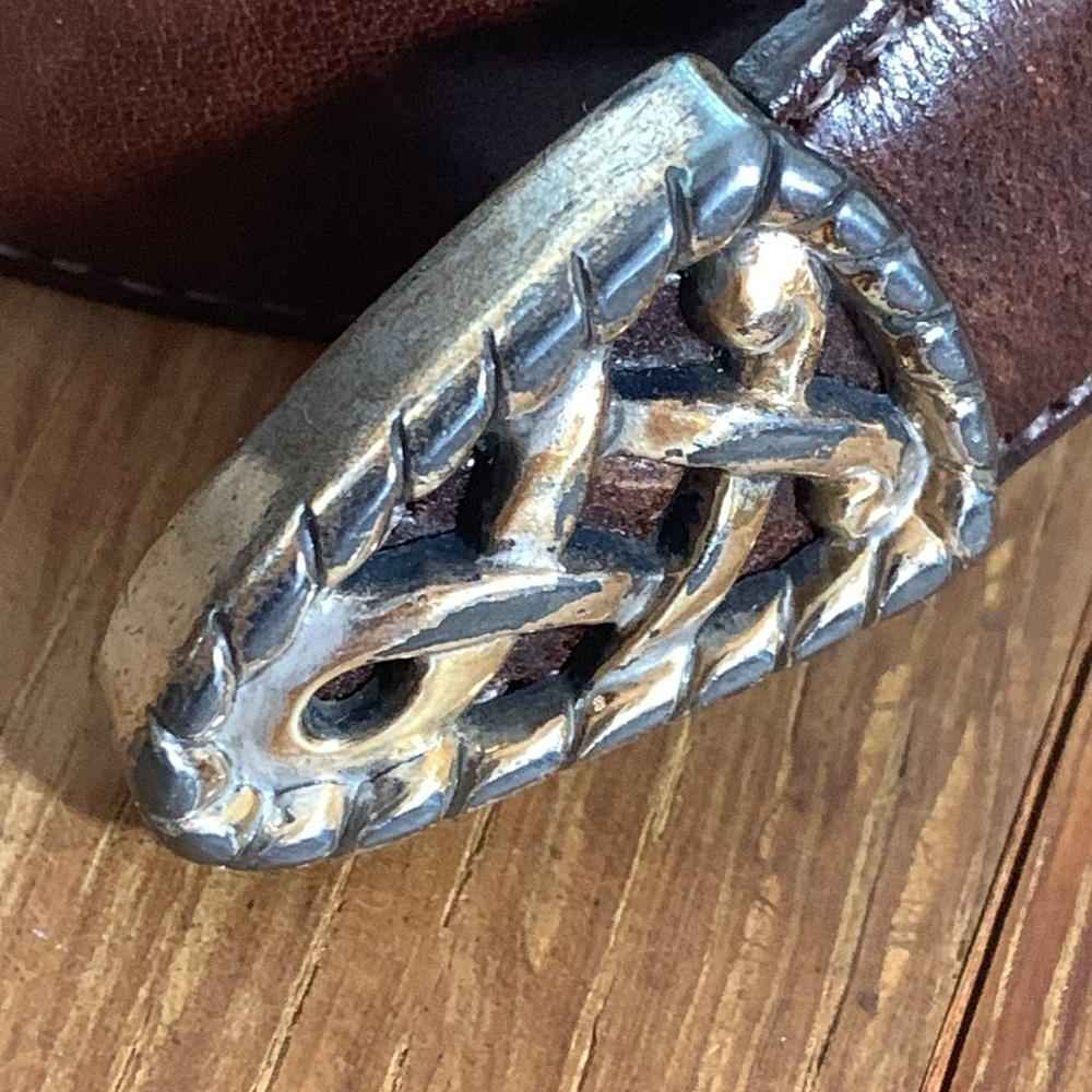 Brighton | Vintage 1995 Brown Leather Silver Celtic Knot Scroll Buckle Belt L - Picture 5 of 14